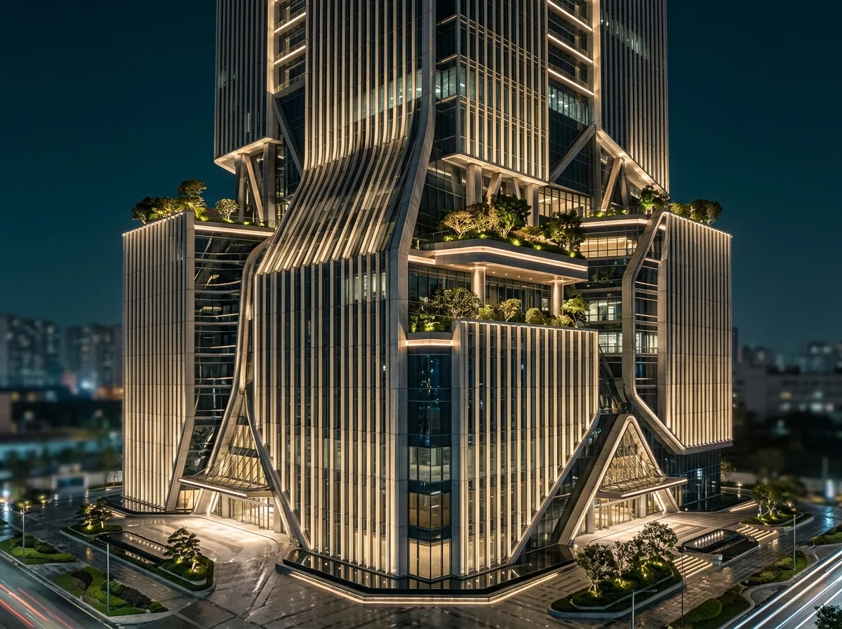 现代地标建筑立面洗墙与泛光照明工程实景